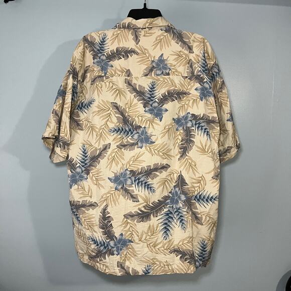 BANANA CABANA 100% Silk Hawaiian Men's Sz XL Tan Blue Floral Button Up Shirt - Picture 7 of 10